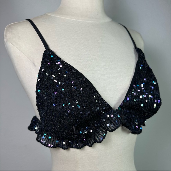 Free People Gold Rush Bralette in Black Combo size Large NWT - Picture 8 of 13